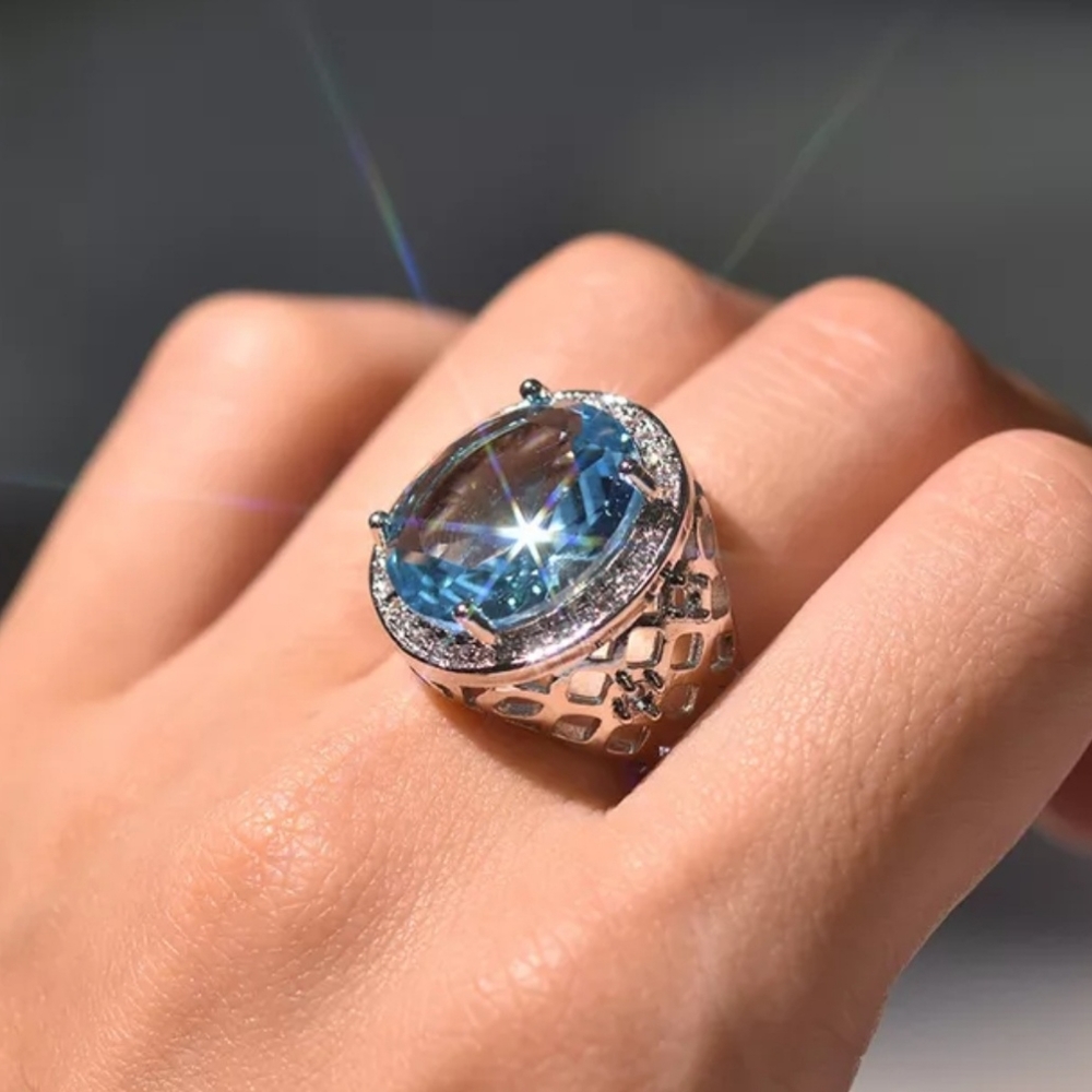 Women's ring 925 sterling silver rhinestone and saphire size 6 to 9